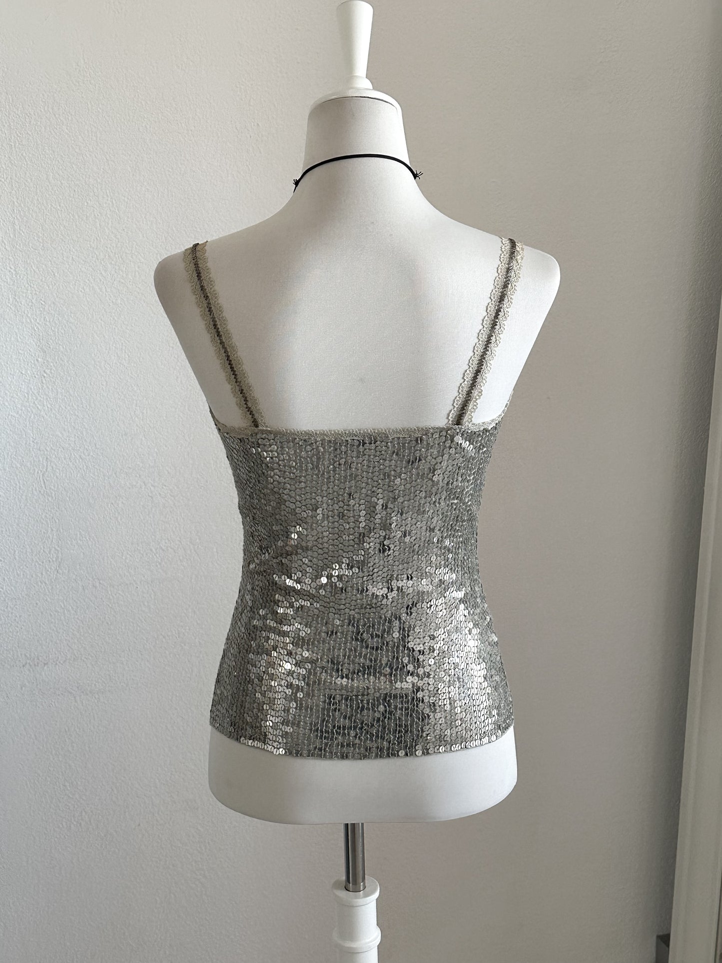 Bustier corset gris fairy ibiza sequins argentés dentelle laçage y2k