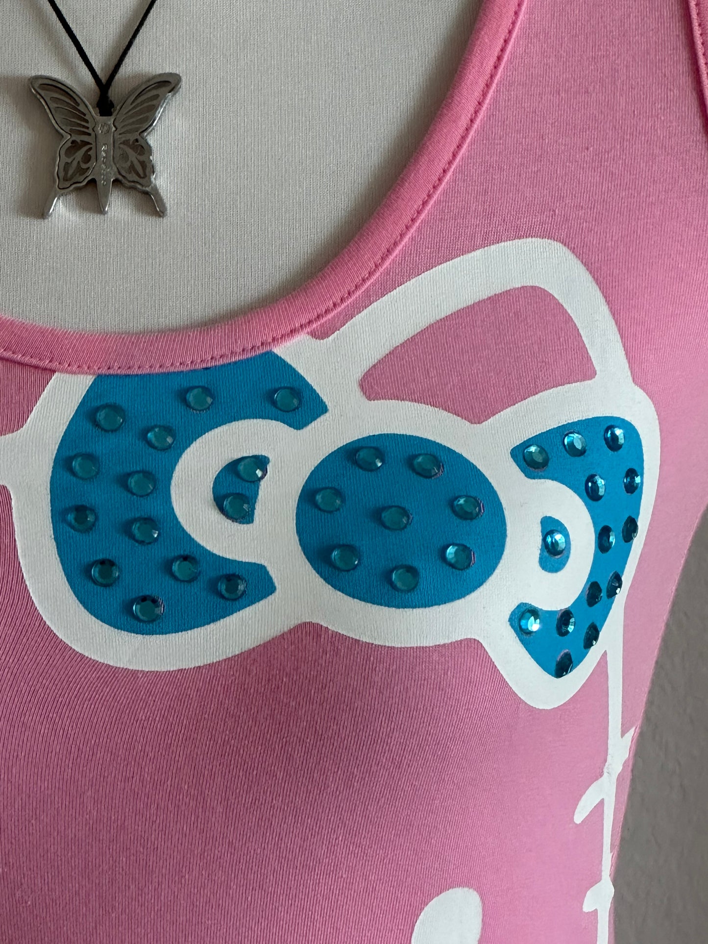 Tank top cintré rose coquette collector "Hello Kitty" à strass y2k Japan neuf