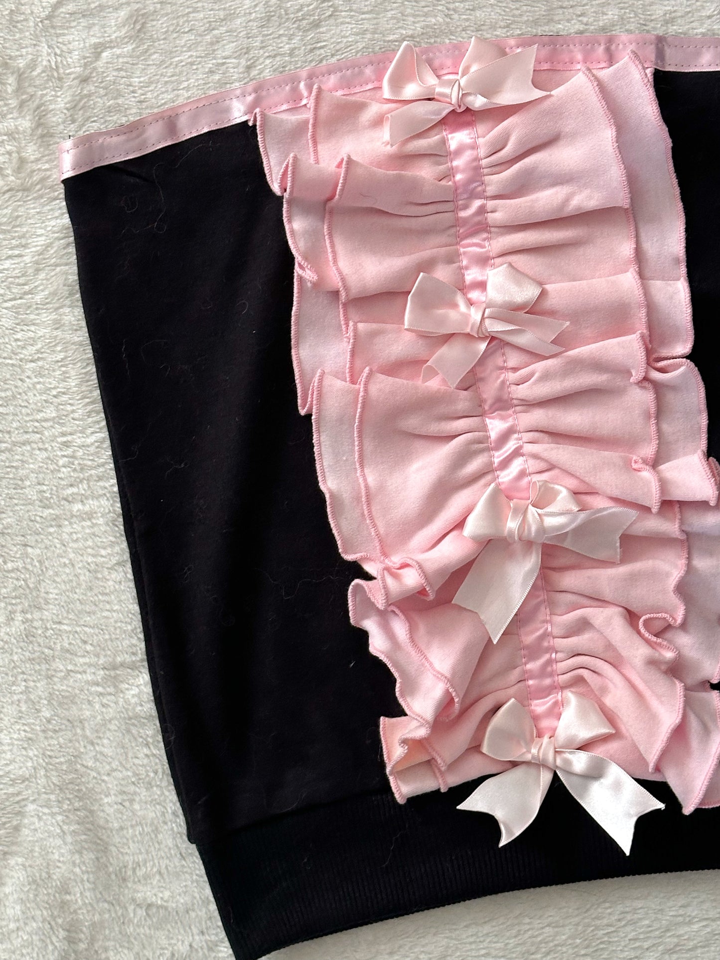 Bustier crop cintré coquette collector noir rose a froufrous & noeud y2k Japan