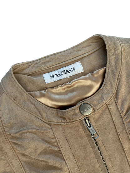 Veste cuir courte à zip « Balmain » vintage